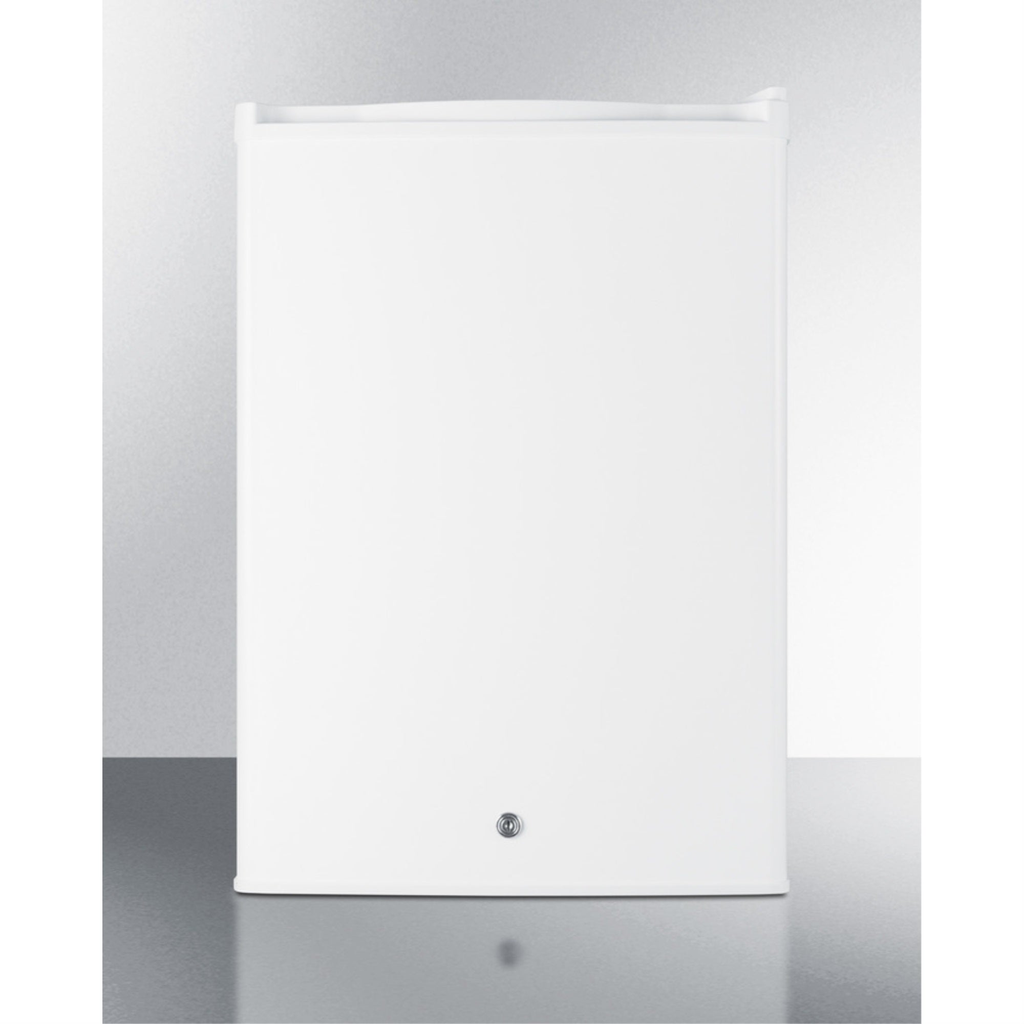 Commercial style builtin capable compact allrefrigerator in white with digital thermostat
