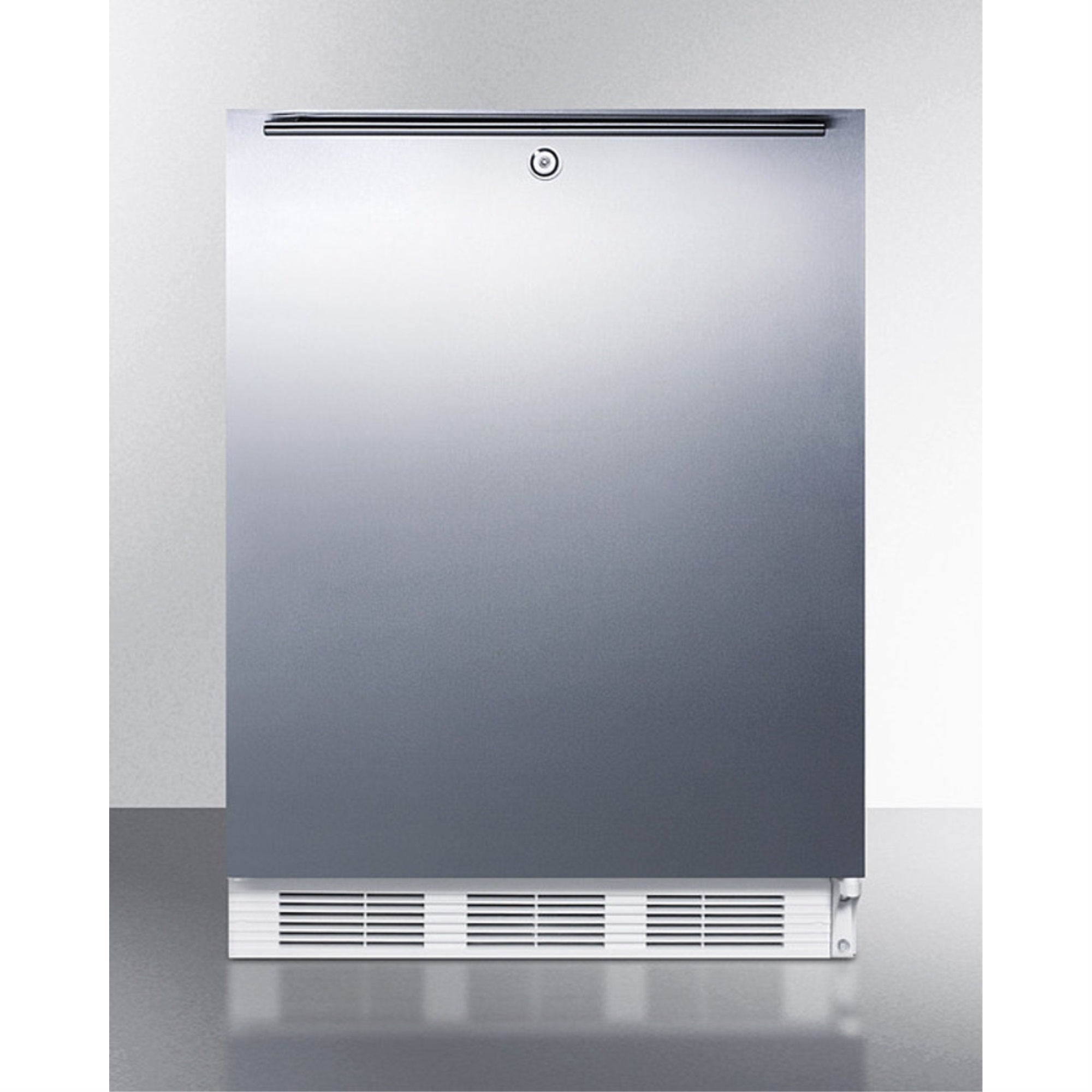 ADA compliant commercial allrefrigerator for builtin general purpose use, auto defrost w/lock, SS wrapped door, horizontal han
