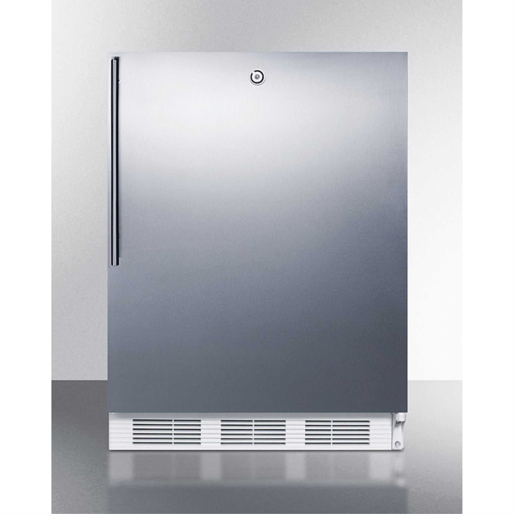 ADA compliant commercial allrefrigerator for builtin general purpose use, auto defrost w/lock, SS wrapped door, thin handle, a