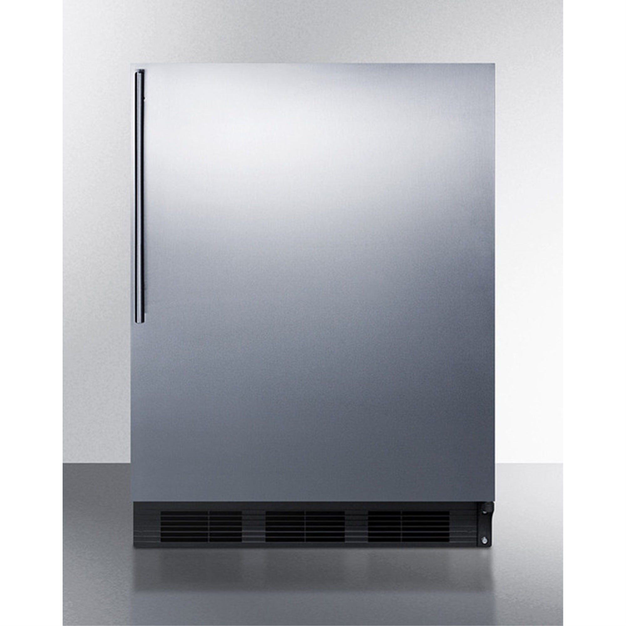 ADA compliant commercial allrefrigerator for freestanding general purpose use, auto defrost w/SS door, thin handle, and black c