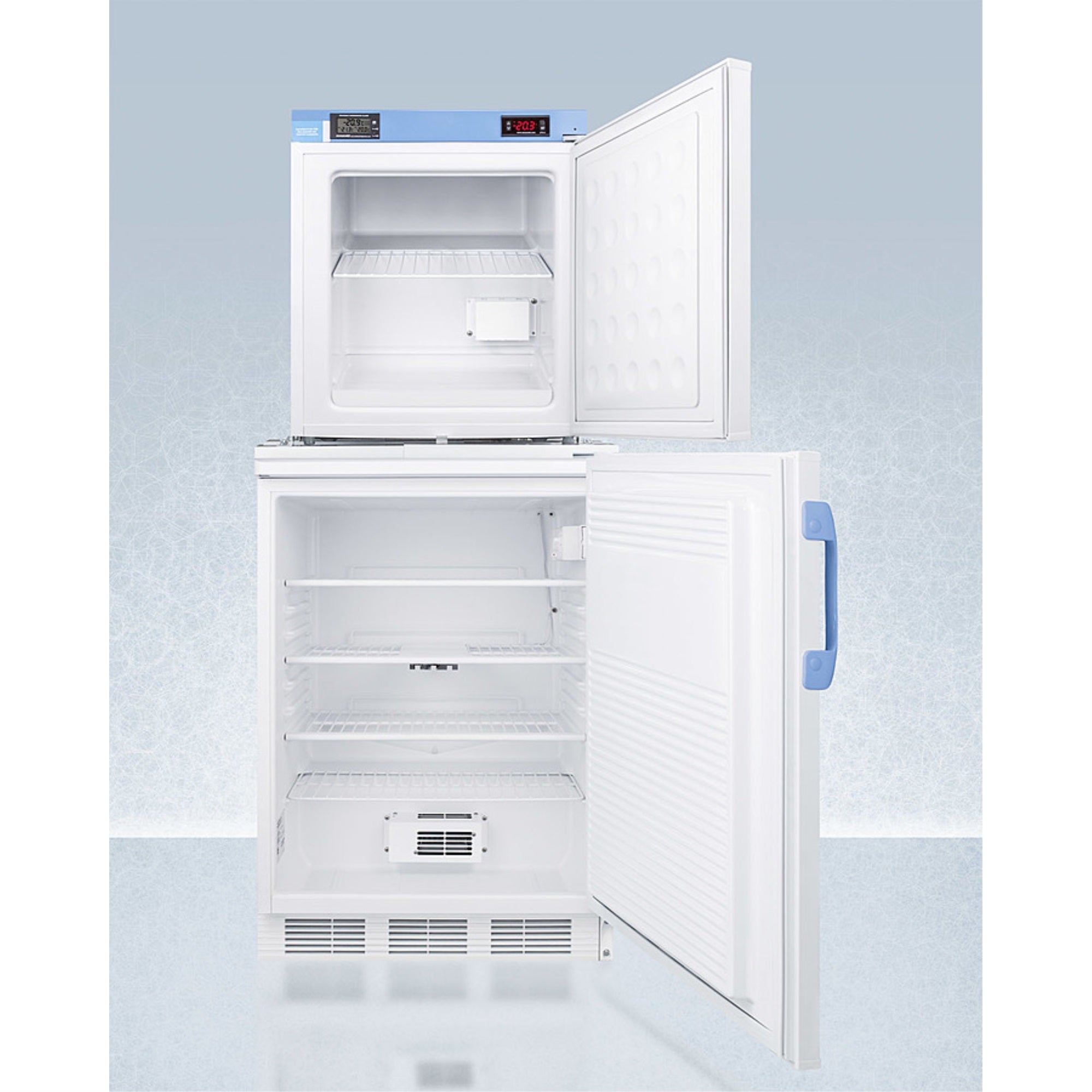 Stacked Combination Of Ff7Lwbimed2 Auto Defrost All Refrigerator And Fs24Lmed2 Compact Manual Defrost All Freezer, Both With Loc