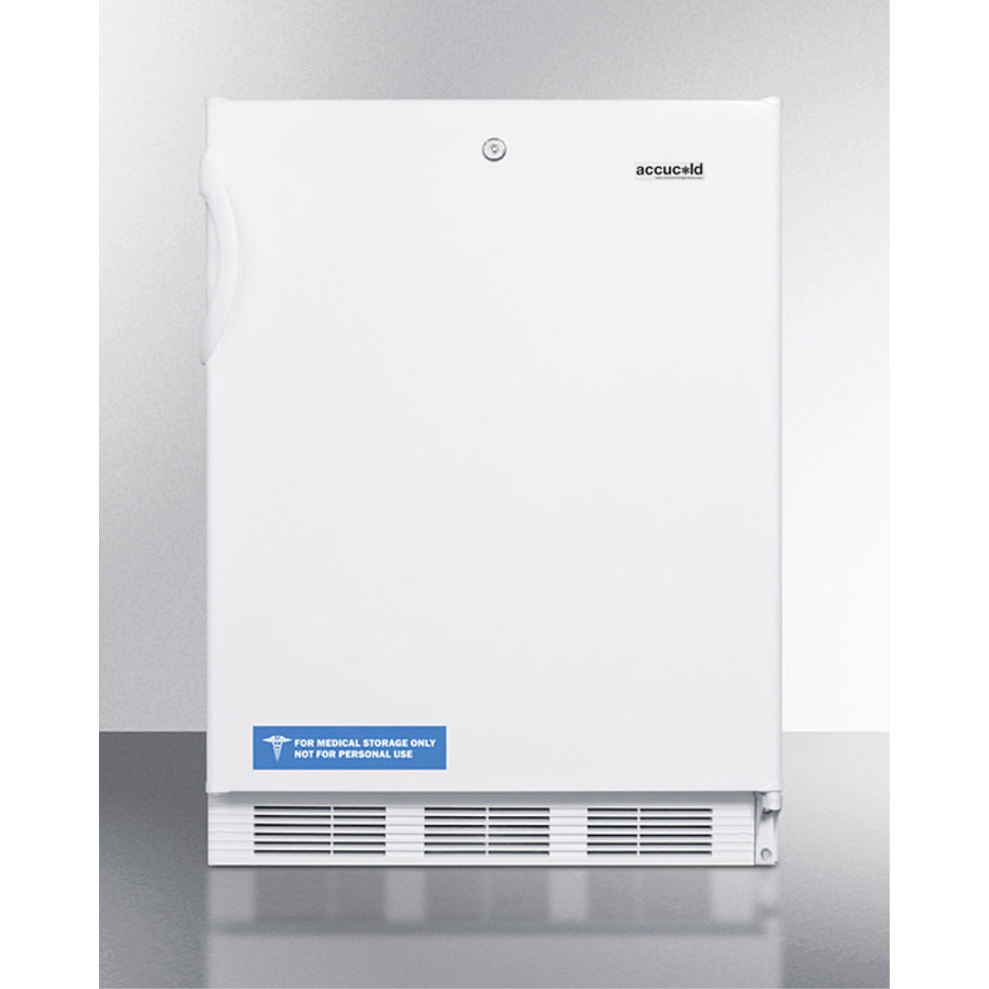 ADA compliant commercial allrefrigerator for freestanding general purpose use, with lock, auto defrost operation and white exte