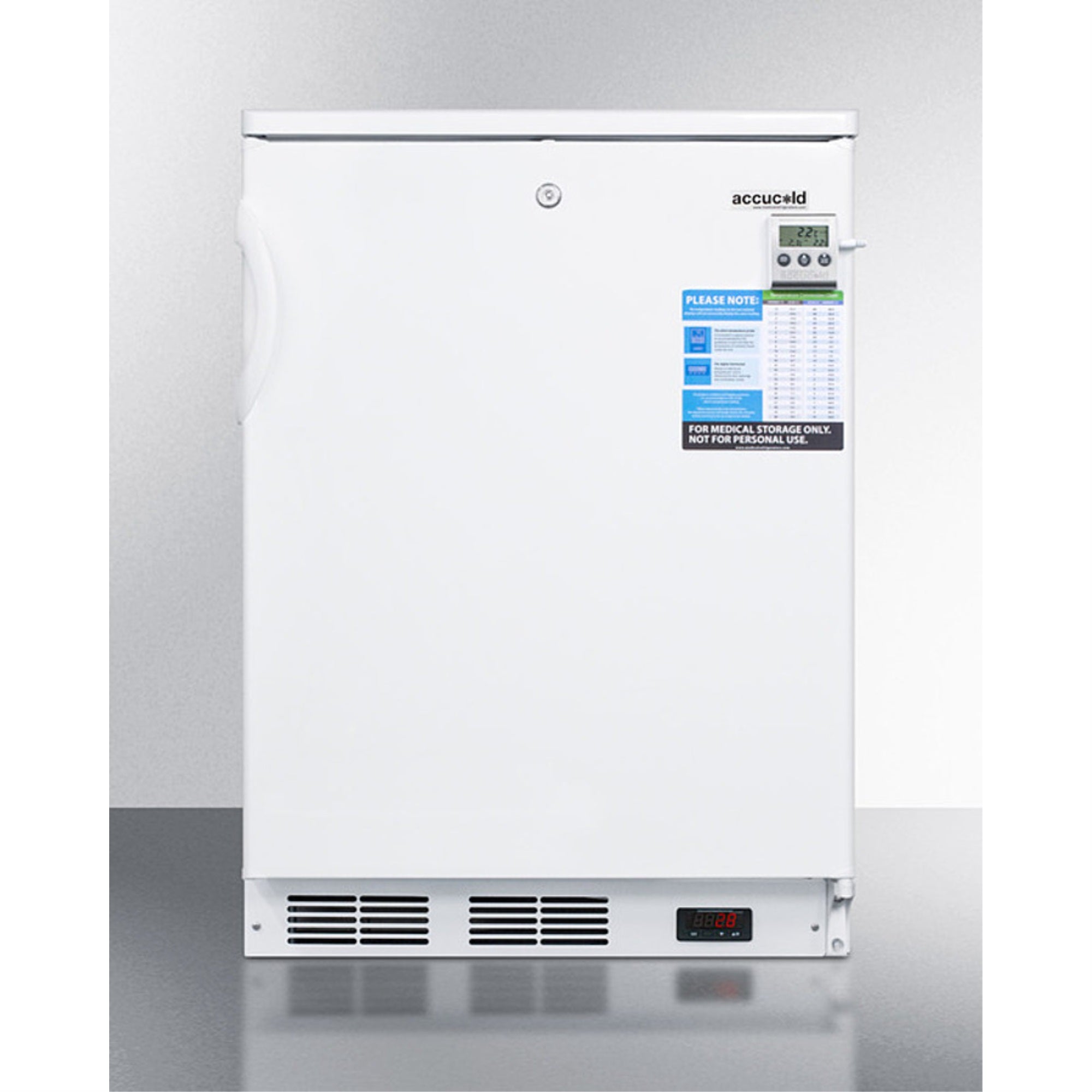 Builtin undercounter medical allrefrigerator for temperature stable medical storage, with interior basket drawers, internal fa