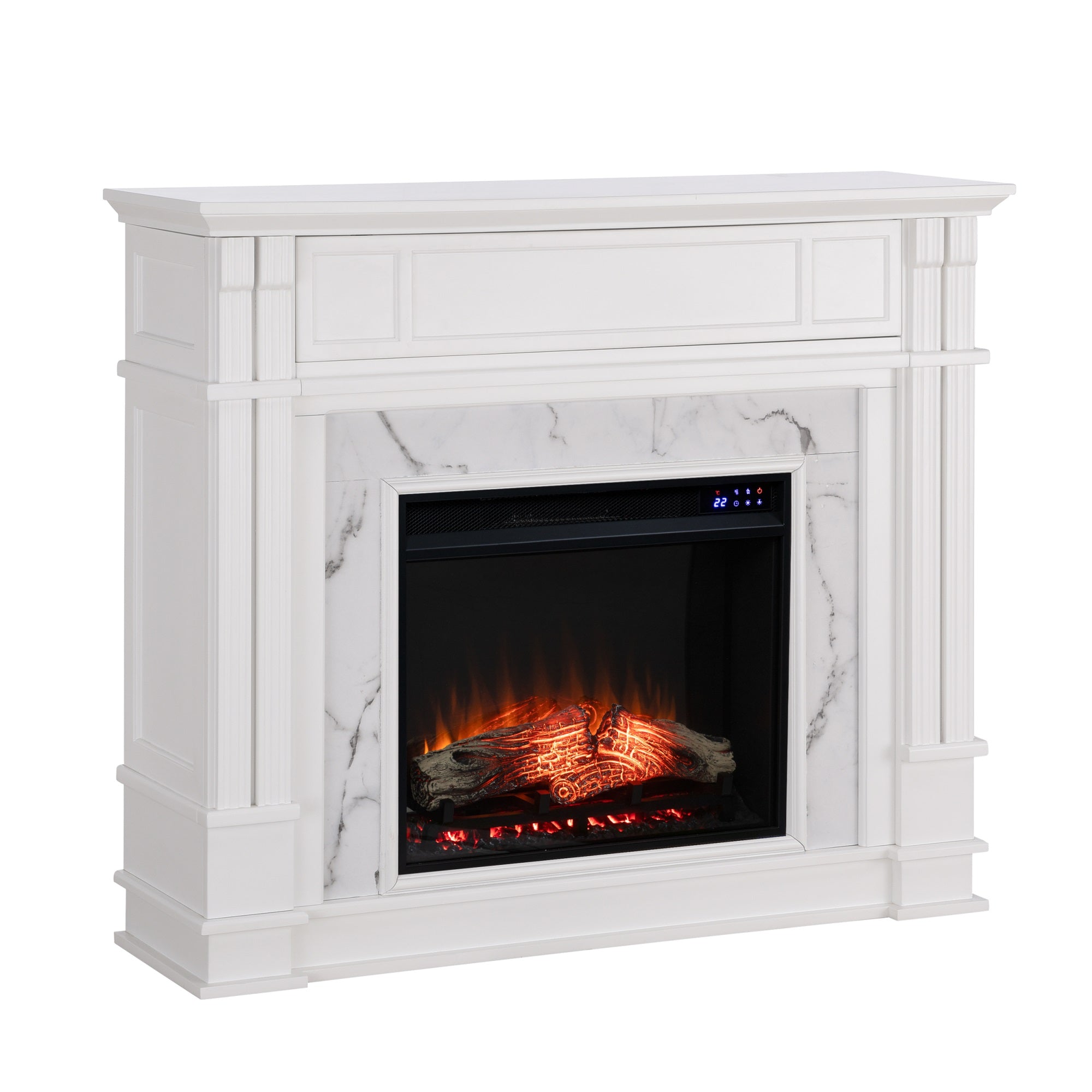 Highgate Faux Cararra Marble Touch Screen Electric Media Fireplace   White