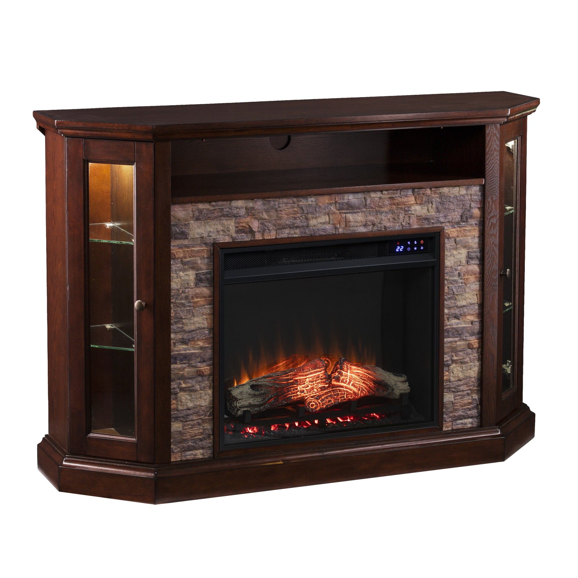 Redden Corner Convertible Touch Screen Electric Fireplace with Storage  Espresso