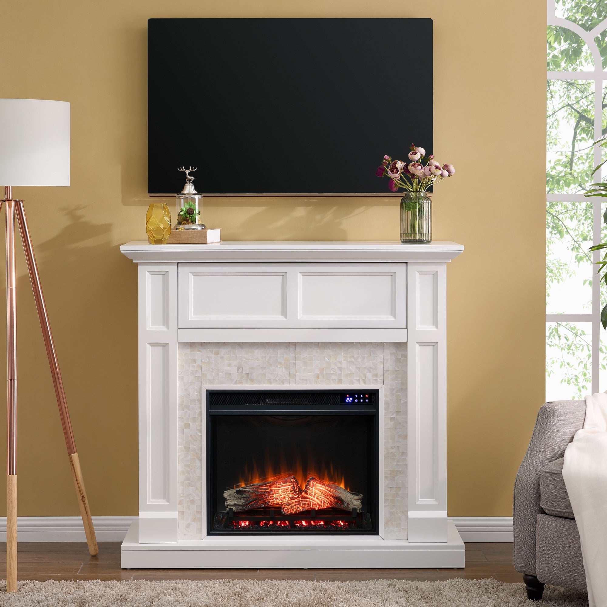 Nobleman Touch Screen Electric Media Fireplace With Tile Surround