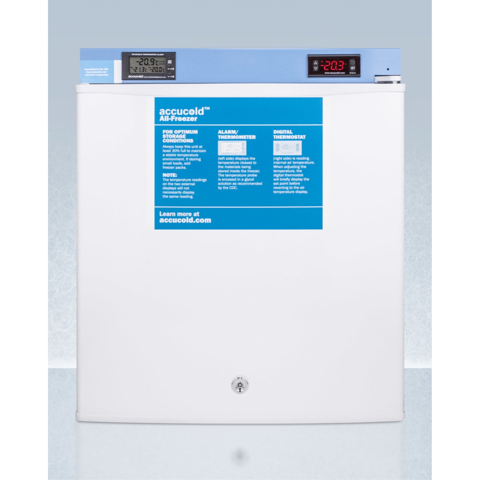 Compact Medical/Scientific All Freezer With Digital Thermostat, Nist Calibrated Thermometer/Alarm, And Front Lock