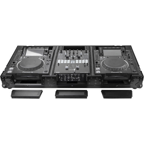BLACK LABEL EXTRA DEEP DJ COFFIN WITH WHEELS FOR A 10 inch FORMAT DJ MIXER & 2 LARGE FORMAT CD/DIGITAL MEDIA PLAYERS