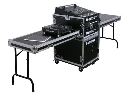 COMBO RACK: 13U SLANT, 16U BOTTOM W/WHLS & TWO SIDE TABLES