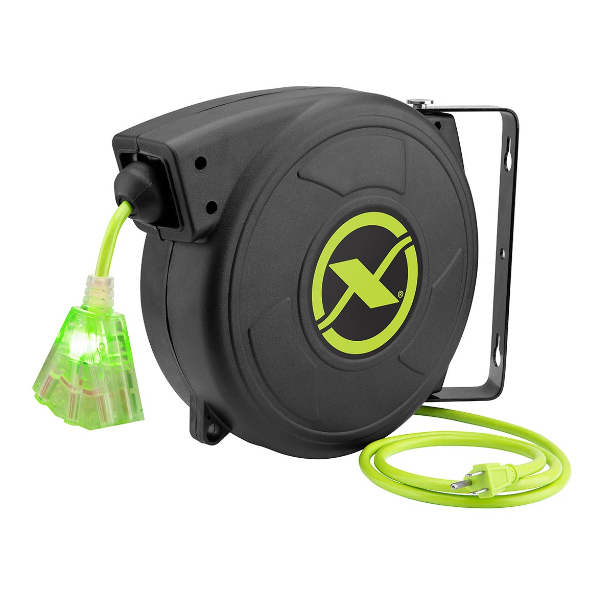 Flexzilla Retractable Extension Cord Reel 50' 14/3 Awg Sjtow Grounded Triple Tap Outlet Indoor/