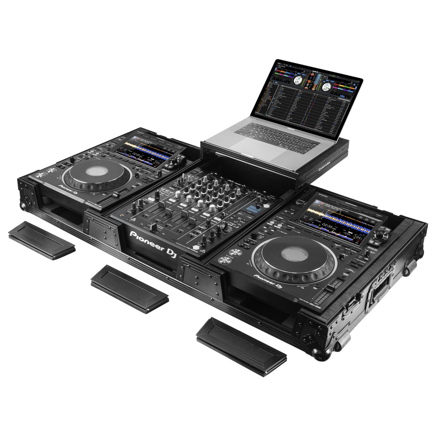 GLIDE STYLE EXTRA DEEP BLACK DJ COFFIN CASE FOR 12 inch FORMAT DJ MIXER & 2 MEDIA PLAYERS