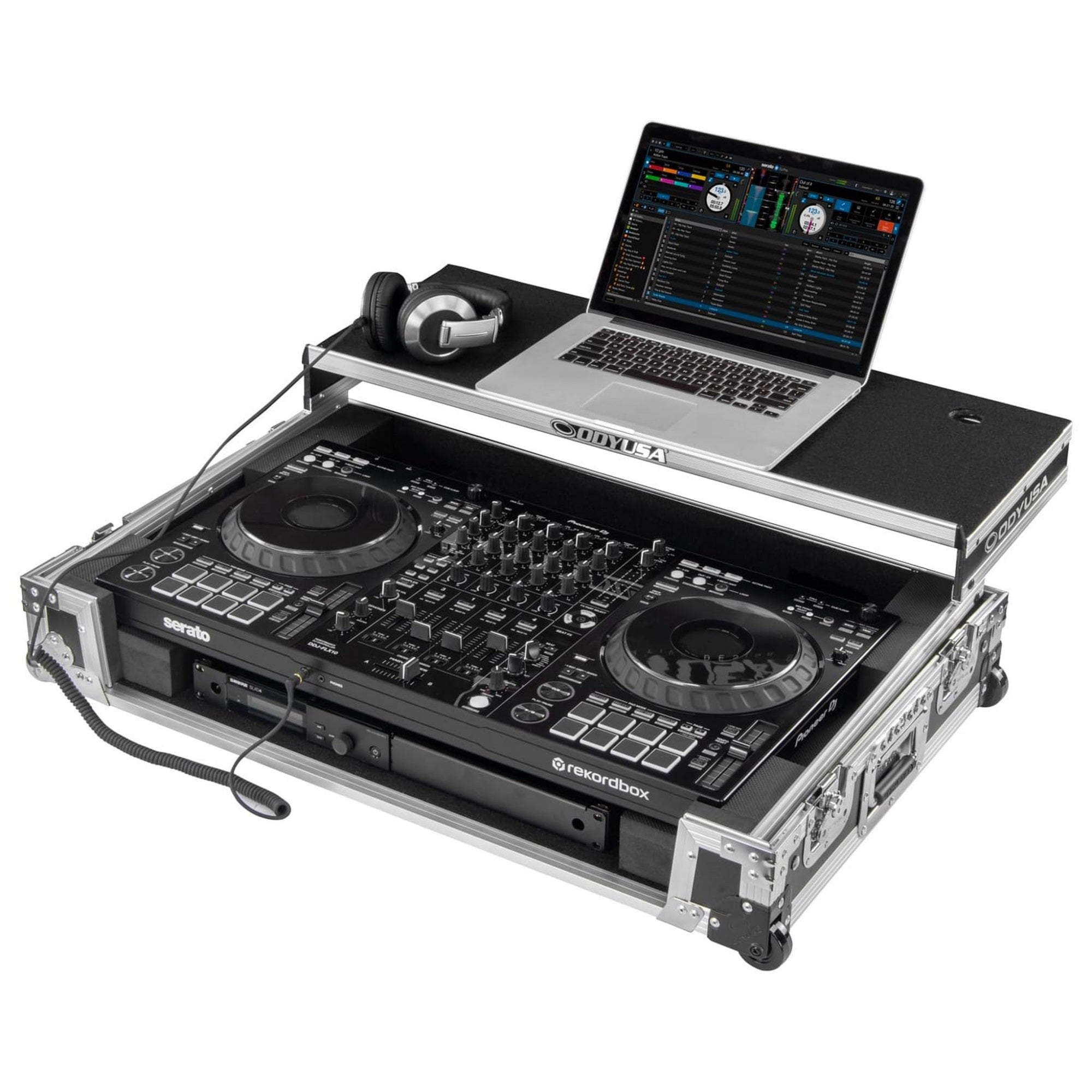 Odyssey DDJFLX10 1U Flight Case with Glide Style Laptop Platform and Corner Wheels