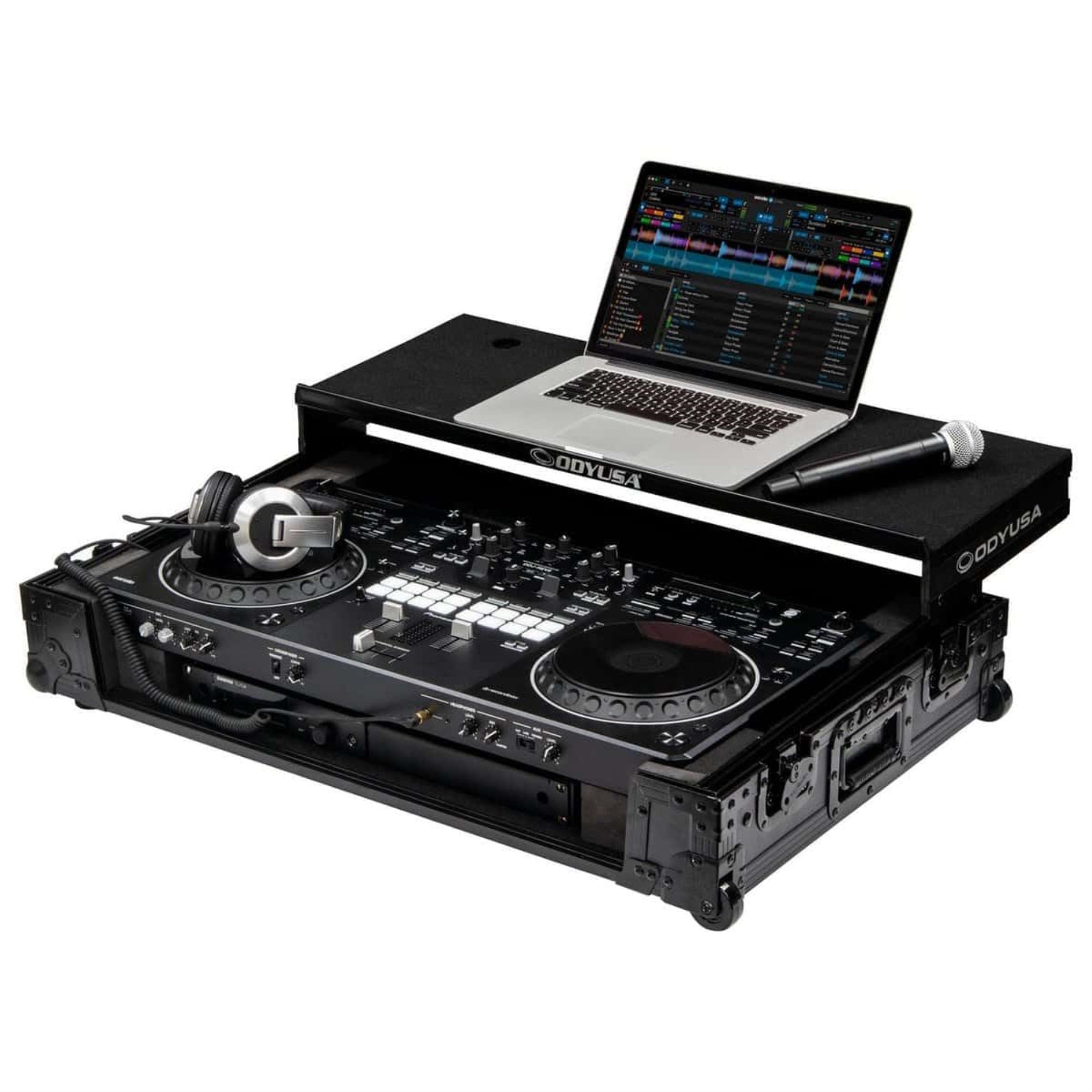 Odyssey Black Label DDJREV5 1U Flight Case with Glide Style Laptop Platform and Corner Wheels