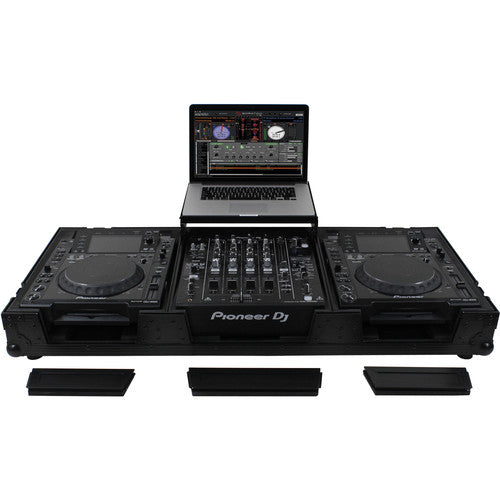 BLACK LABEL LOW PROFILE (1TIER) GLIDE STYLE DJ COFFIN WITH WHEELS FOR 2 LARGE FORMAT CD/DIGITAL MEDIA PLAYERS & A 12 inch FORMAT DJ