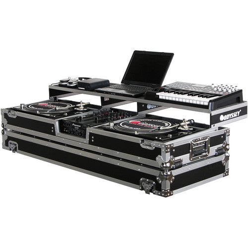 REMIXER GLIDE STYLE SERIES DJ COFFIN W/WHEELS FOR A 12 FORMAT DJ MIXER AND 2 TURNTABLES IN STANDARD POSITION