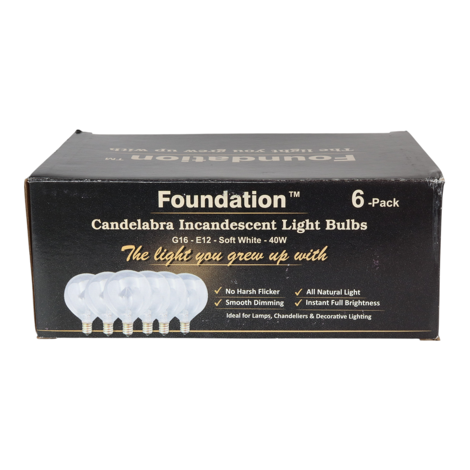 Anderic Foundation™ 40-Watt Incandescent Dimmable Light Bulb - 2700K Soft White, E12 Candelabra Base, Globe - 6-Pack
