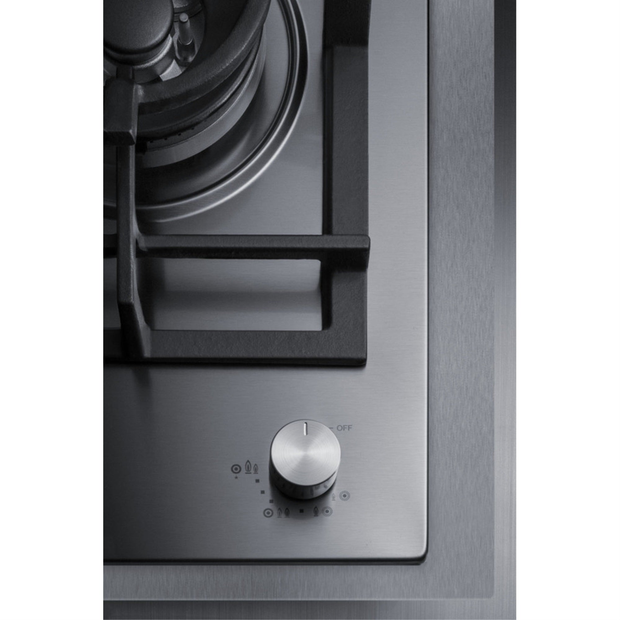 1 Burner Gas Cooktop Made In Italy W/15'' Wide Trim Kit  In Stainless Steel With Sealed Dual Flame Burner, Cast Iron Grates, And