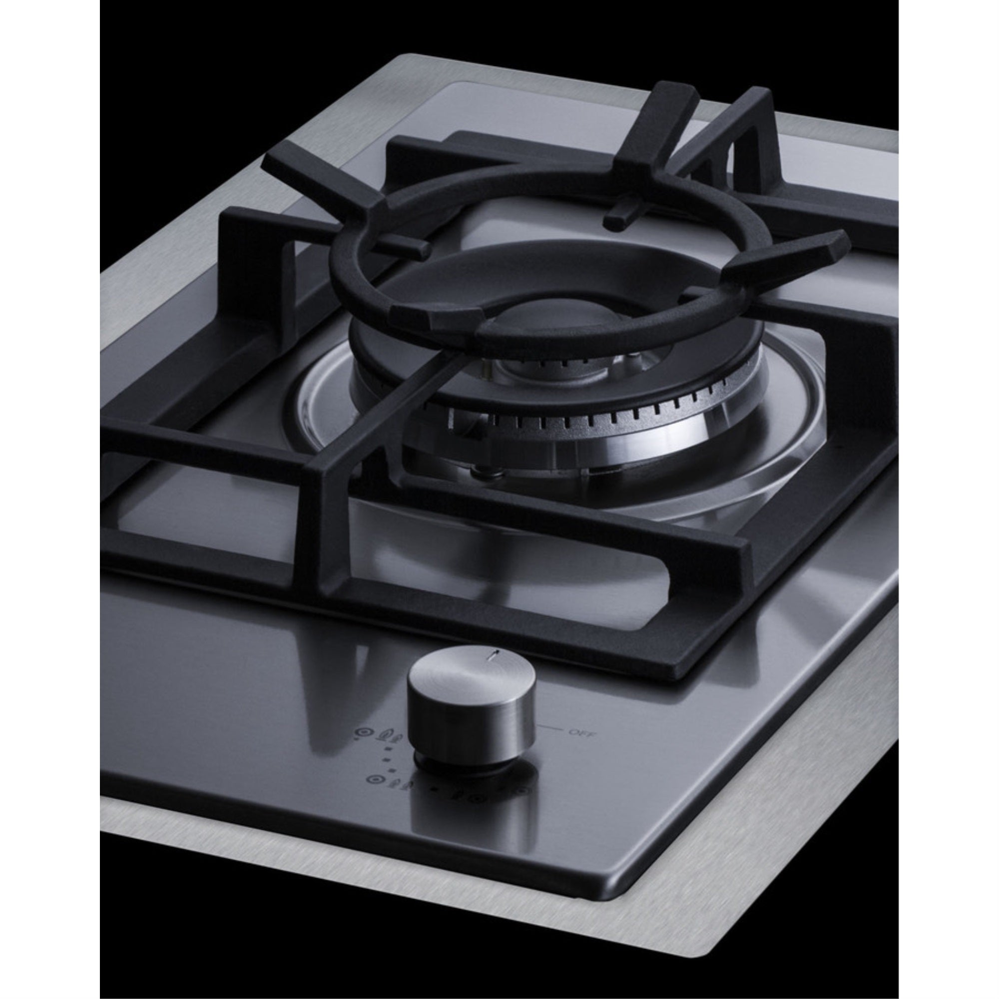 1 Burner Gas Cooktop Made In Italy W/15'' Wide Trim Kit  In Stainless Steel With Sealed Dual Flame Burner, Cast Iron Grates, And