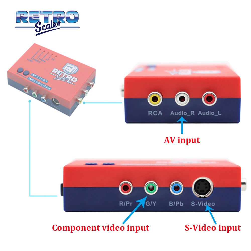 RetroScaler2x Composite SV YPBPR to HDMI Upscaler Video Audio Converter For PS2 N64 NGC Dreamcast Saturn MD1 MD2 Game Consoles