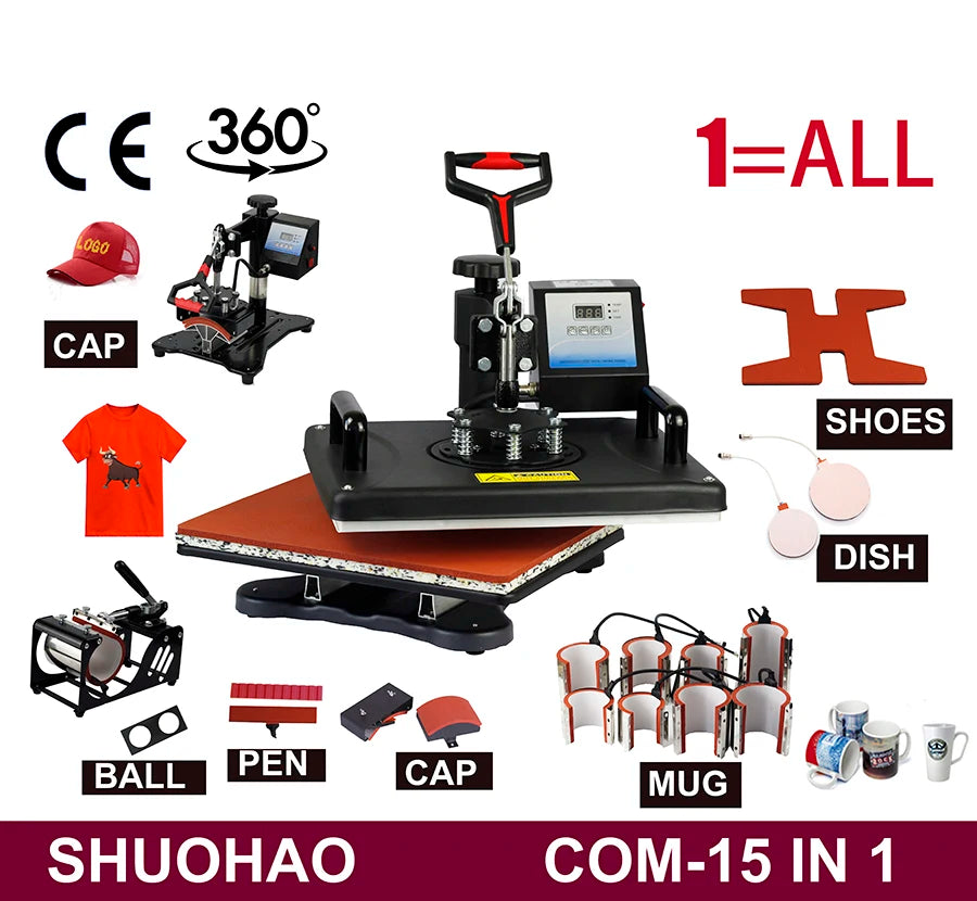 Cheap 15 in 1 Heat pen Press Machine,Sublimation Printer/shoe Transfer Machine Heat Press For Mug/Cap/T shirt/shoe/bottle/pen
