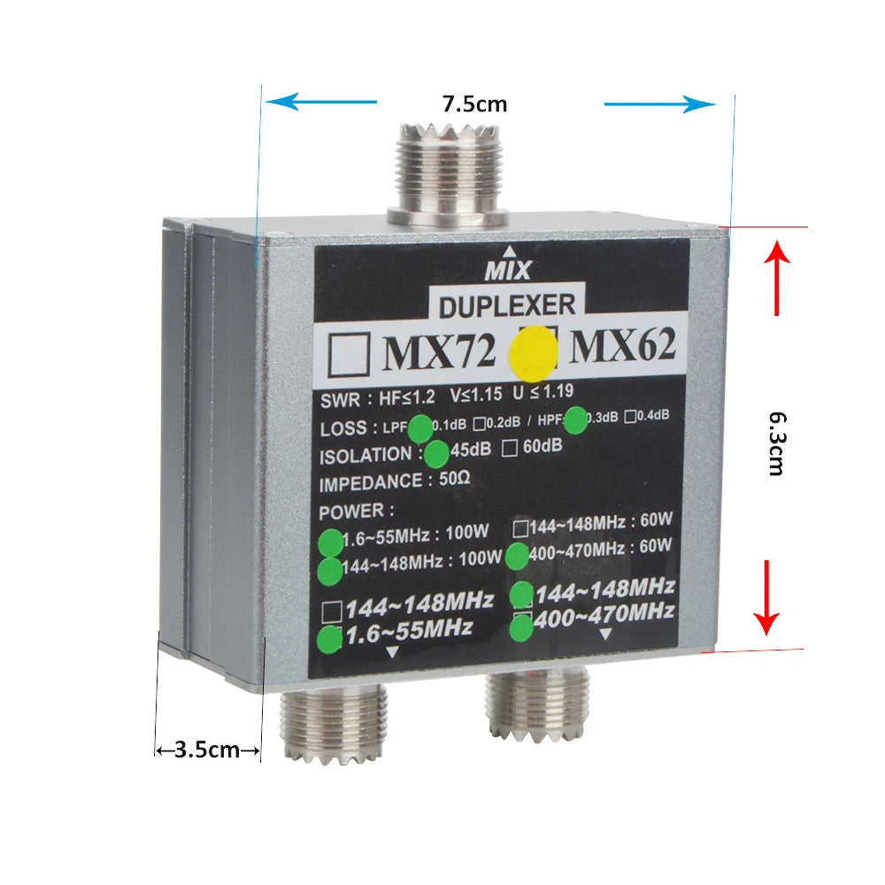 HF Walkie Talkie Ham VHF UHF Tri-band Amateur two way Radio Antenna combiner MX62 50 ohm 60-100W Linear Antenna Duplexer SO239