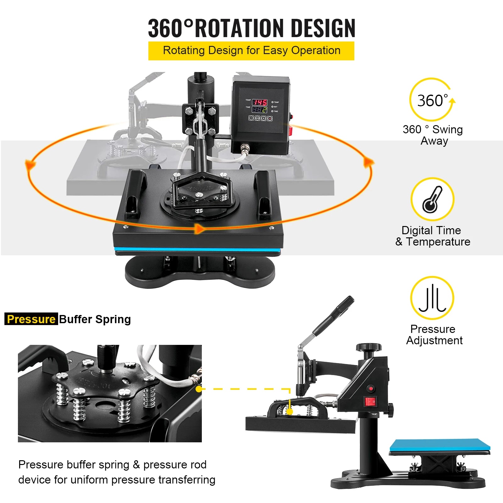 SucceBuy 12x10Inch Dual Digital Heat Press Machine 650W Swing Away 360 Degree Rotation Transfer Sublimation Printing for T-Shirt