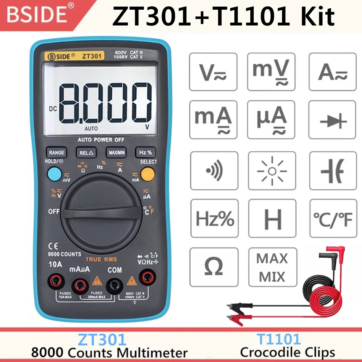 BSIDE ZT-X True RMS Multimeter with Triple Display & Temp Test