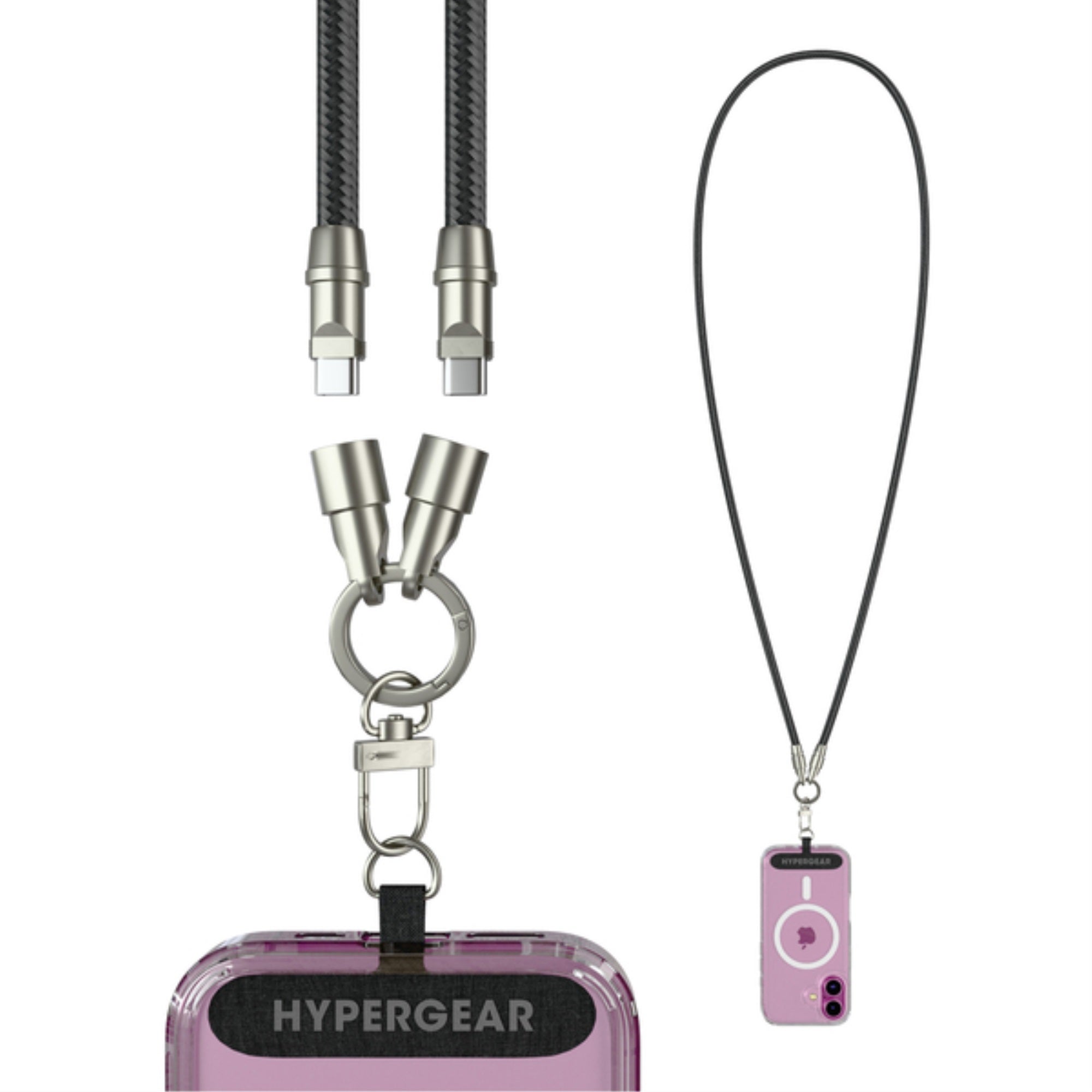 HyperGear 16280 TECHcessories 2in1 Universal Crossbody Phone Strap with USBC Charging Cable, Black