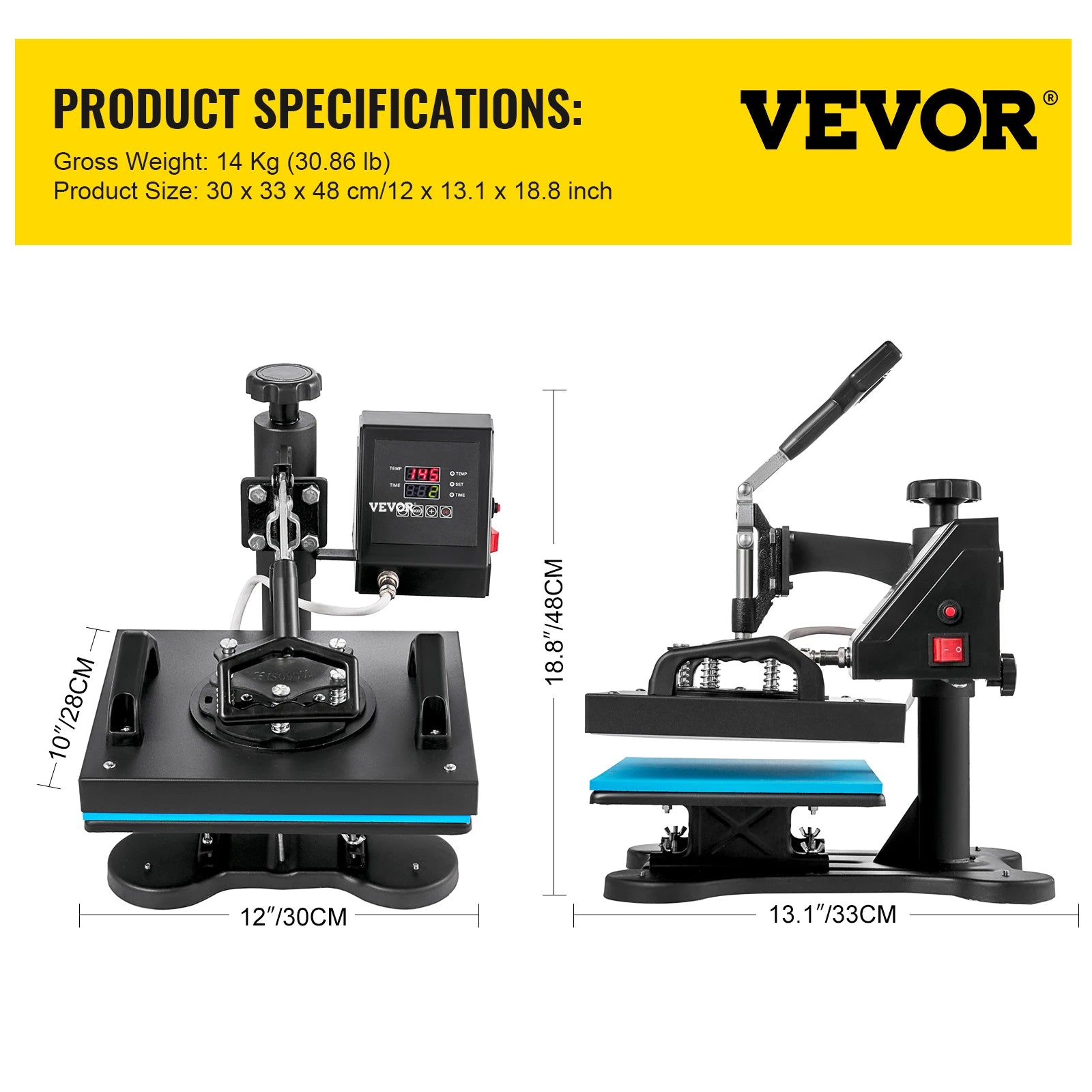 SucceBuy 12x10Inch Dual Digital Heat Press Machine 650W Swing Away 360 Degree Rotation Transfer Sublimation Printing for T-Shirt