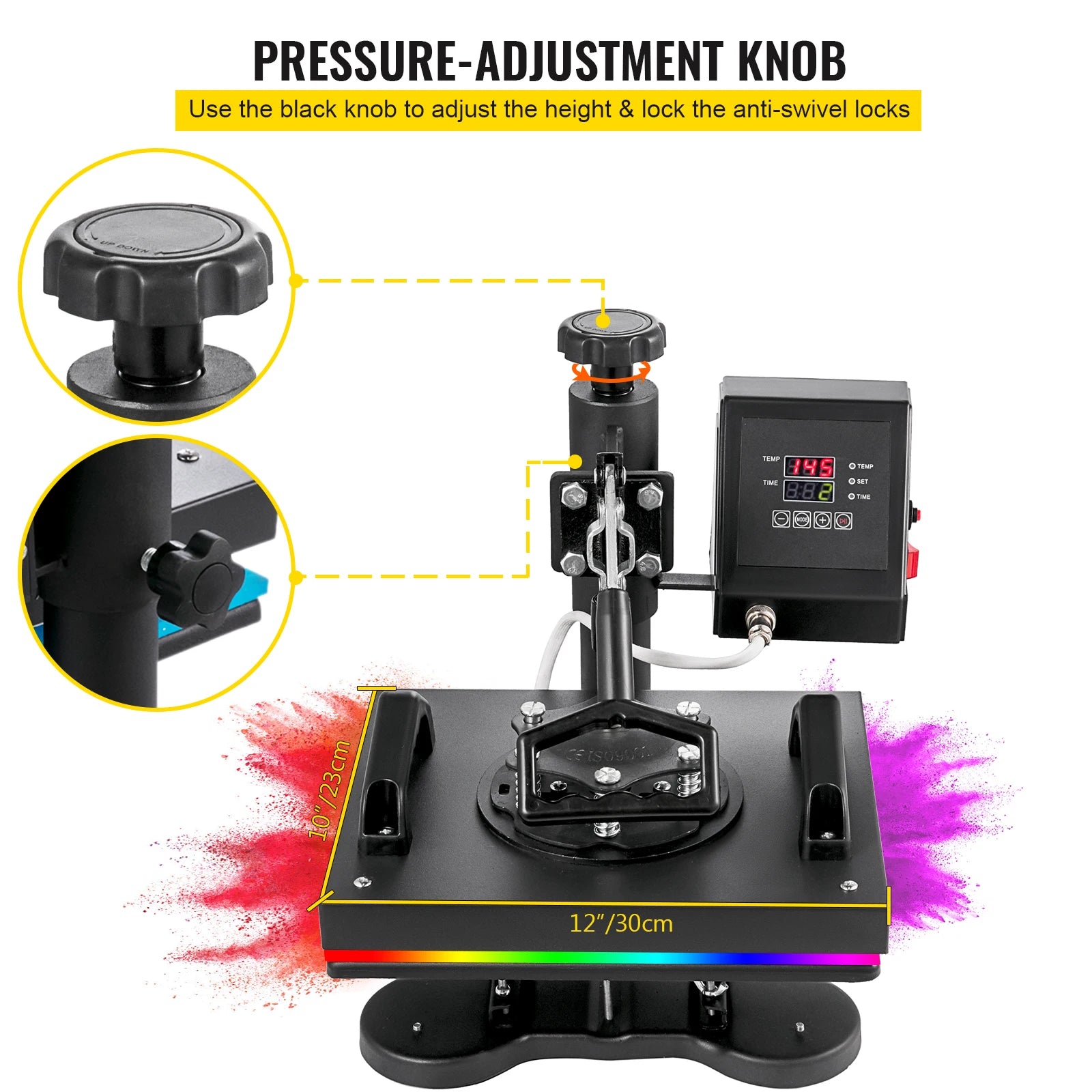 SucceBuy 12x10Inch Dual Digital Heat Press Machine 650W Swing Away 360 Degree Rotation Transfer Sublimation Printing for T-Shirt