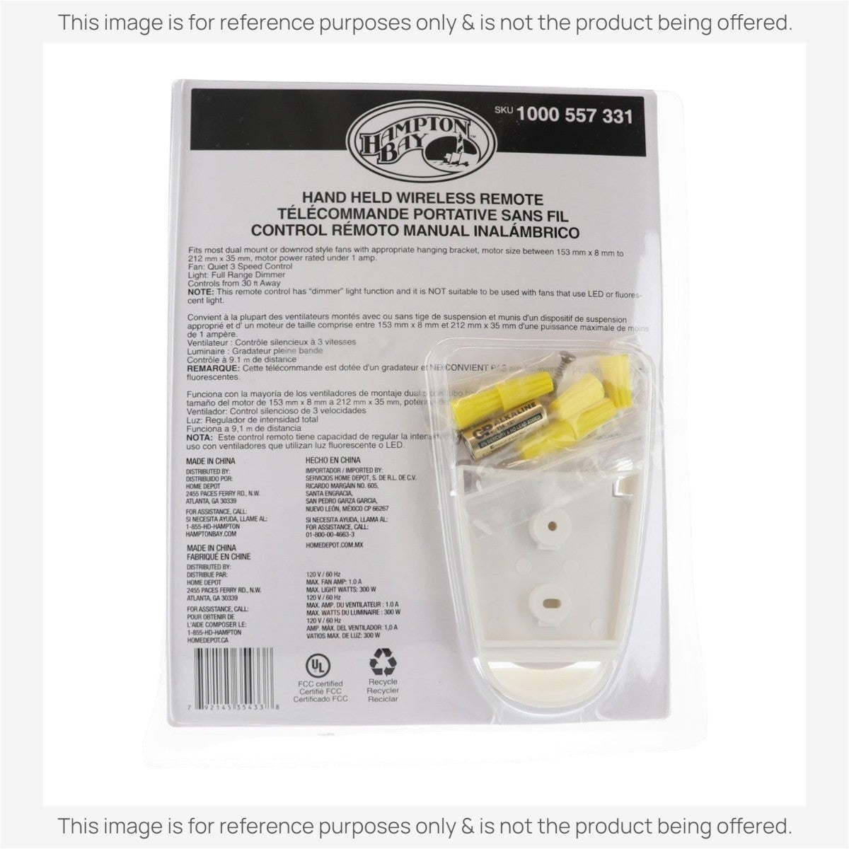 Substitute for Hampton Bay Universal 3-speed Ceiling Fan Remote Control Kit 70830 [63T-AC83T-KIT]