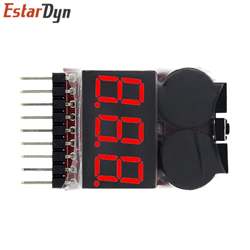 1-8S BBX1-8S 2IN1 Lipo Battery Voltage Tester/Low Voltage Buzzer Alarm/Battery Voltage Checker Dual Speakers for Lipo/Li-ion