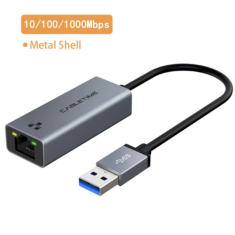 CABLETIME USB A Ethernet Adapter 100/1000 Mbps USB 3.0 RJ45 Network Card RJ45 Adapter for Macbook Laptop Internet Adapter
