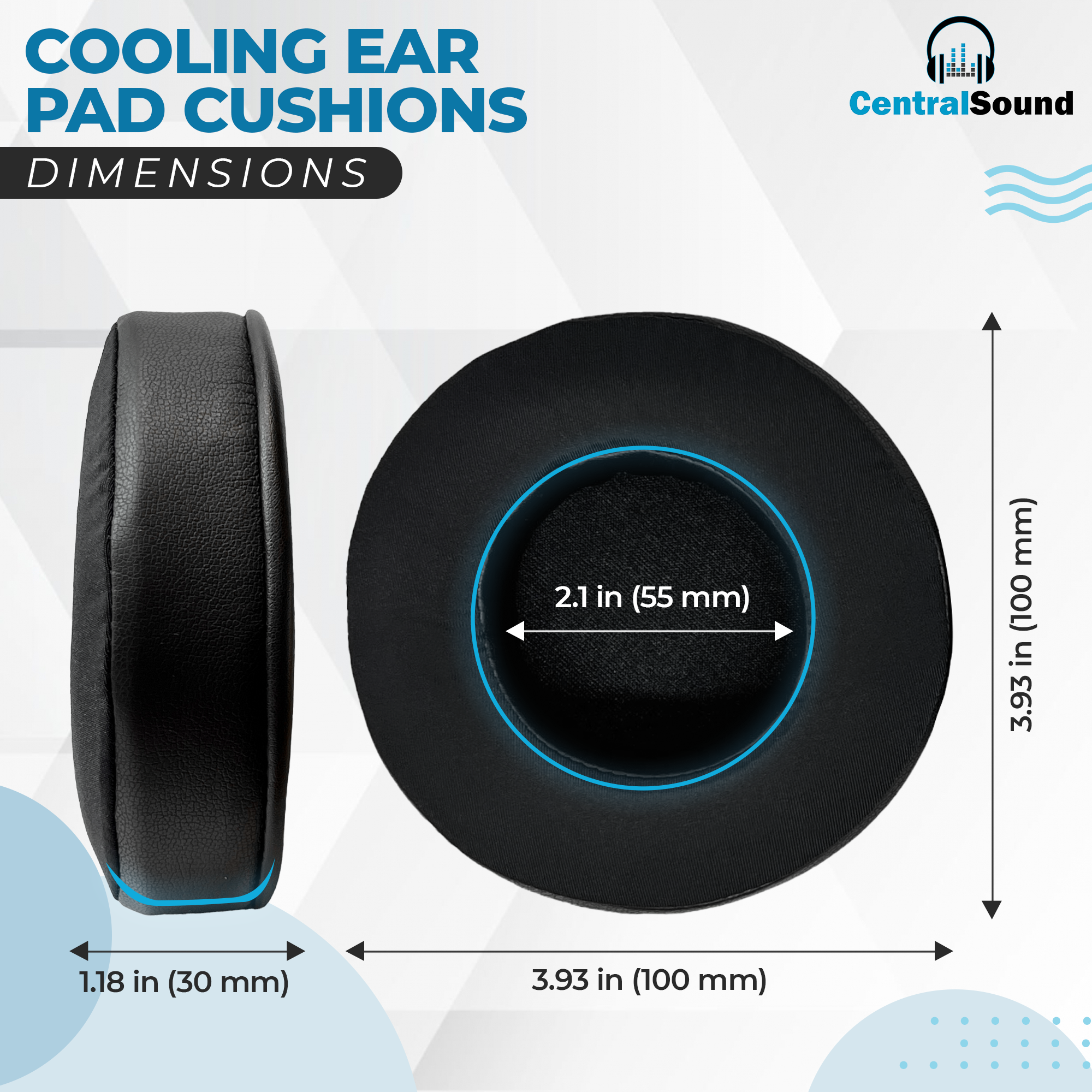 CentralSound Cooling Gel + Memory Foam Premium Replacement Ear Pad Cushions Universal Round 100mm