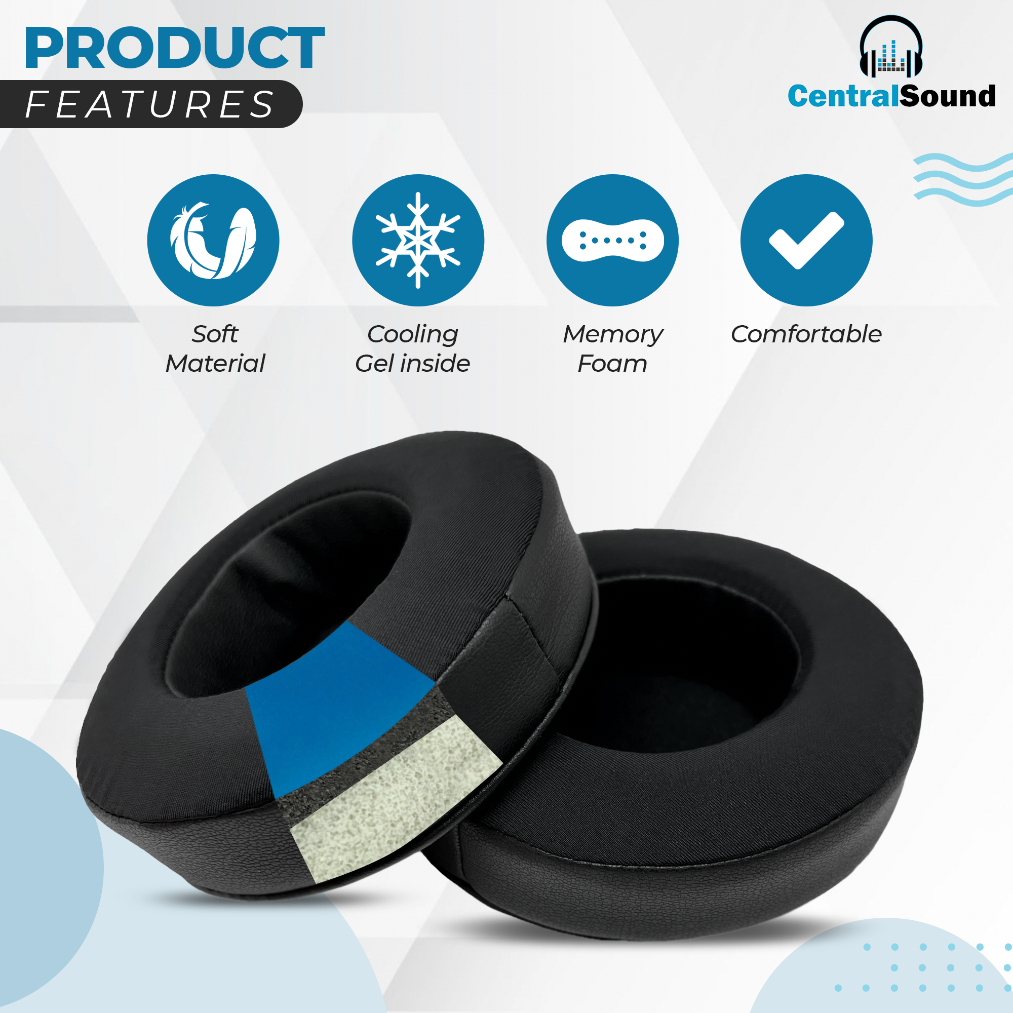CentralSound Cooling Gel + Memory Foam Premium Replacement Ear Pad Cushions Universal Round 100mm