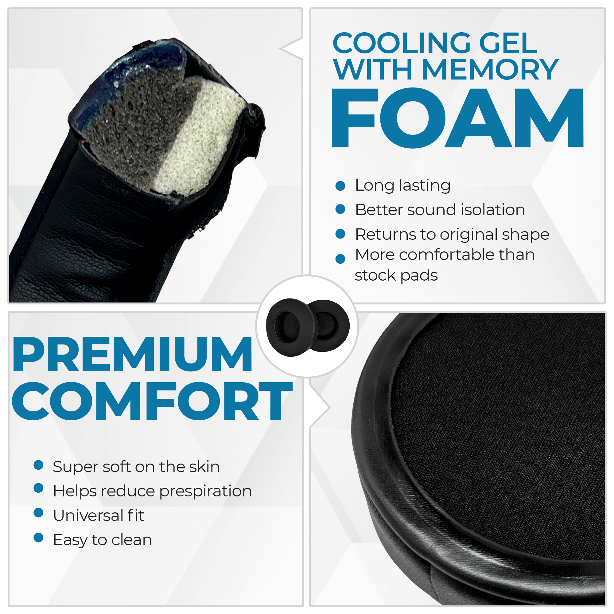 CentralSound Cooling Gel + Memory Foam Premium Replacement Ear Pad Cushions Universal Round 100mm