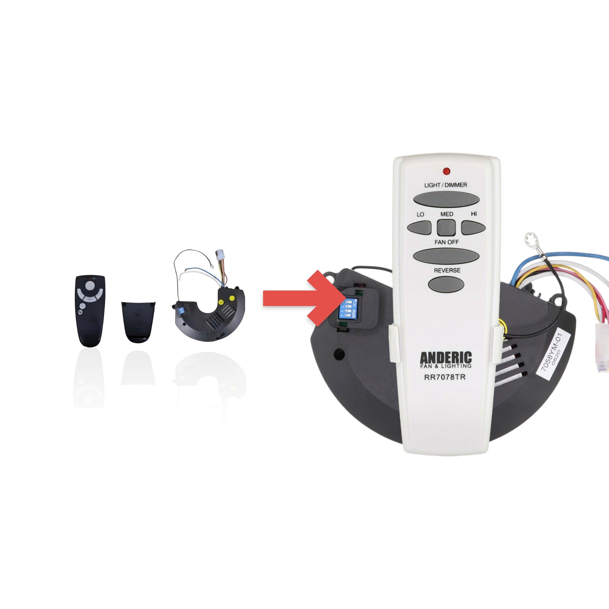 Substitute for Hampton Bay Brookedale 60 Inch Ceiling Fan Remote Control and Receiver Kit for Air Cool 247008054 [UC7058RKIT]