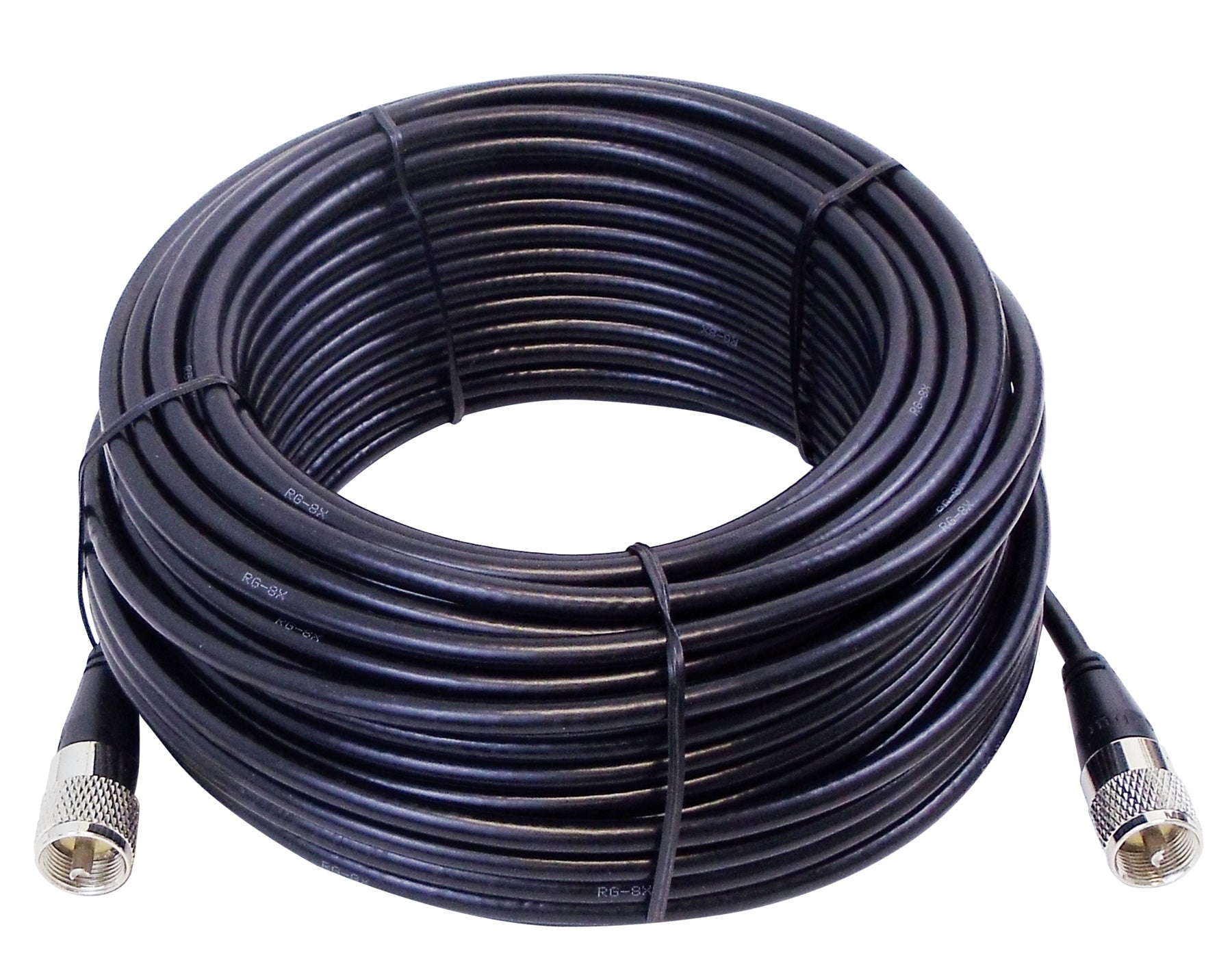 KALIBUR 75 FOOT BLACK RG8X COAX CABLE ASSEMBLY WITH MOLDED PL259 CONNECTORS ON EACH END