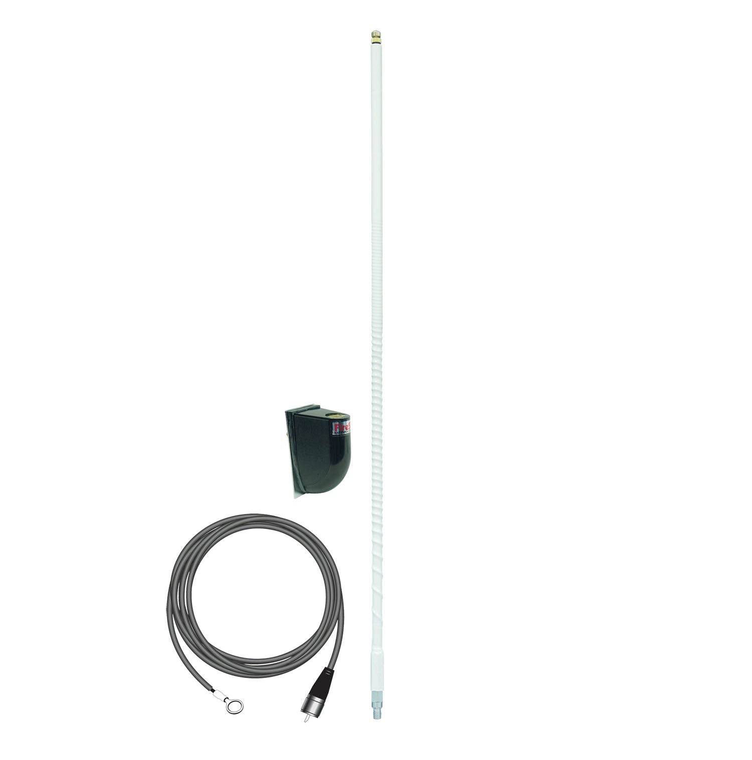 FIRESTIK  LG3M2W  TUNEABLE 3 FOOT 100 WATT SIDE MOUNT CB ANTENNA KIT WITH 17 NOGROUND COAX CABLE IN WHITE