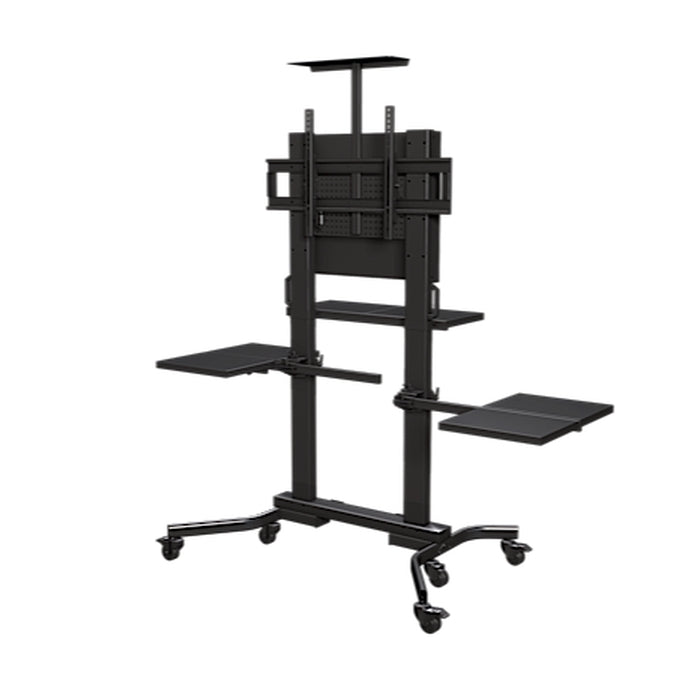 Fully loaded heavy duty mobile cart with two side shelves, top shelf, front/back shelf, back panel and cover for displays from 5
