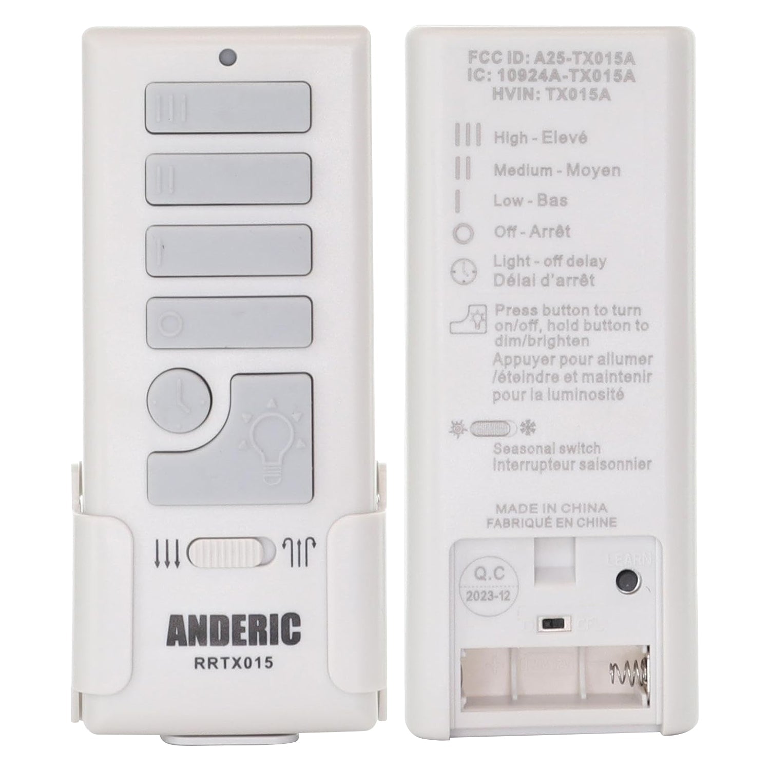 Anderic RRTX015 Replacement Ceiling Fan Remote Control for Harbor Breeze | 434.92 MHz - A25-TX015A