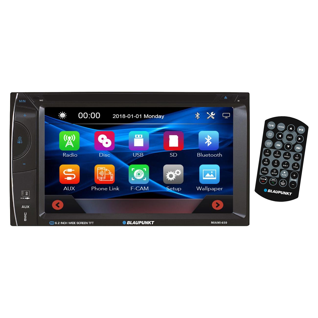 Blaupunkt 6.2 Double Din Fixed Face Touchscreen Dvd Receiver With Bluetooth Usb/Sd Inputs & Remote
