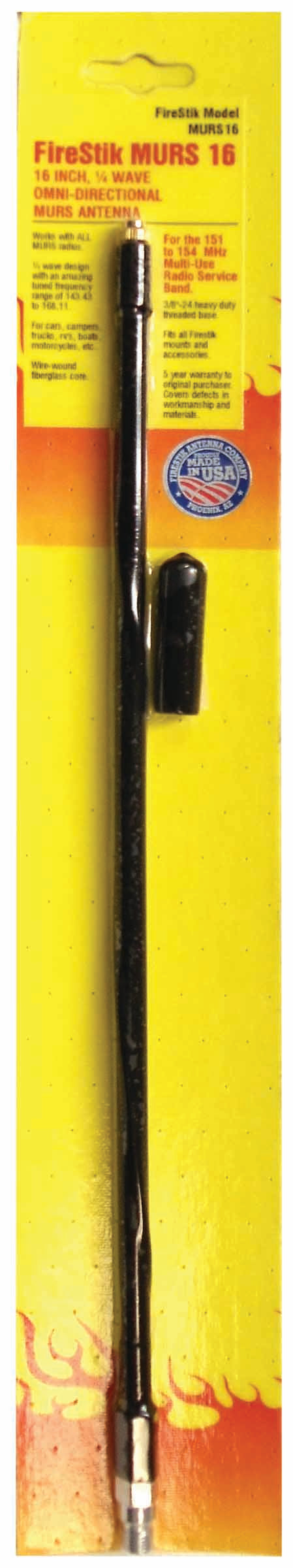FIRESTIK  MURS16 (143.43  168.11 MHZ) MURS BLACK 16 inch TALL 1/4 WAVE MOBILE ANTENNA WITH 3/8 inchX24 inch THREADED BASE