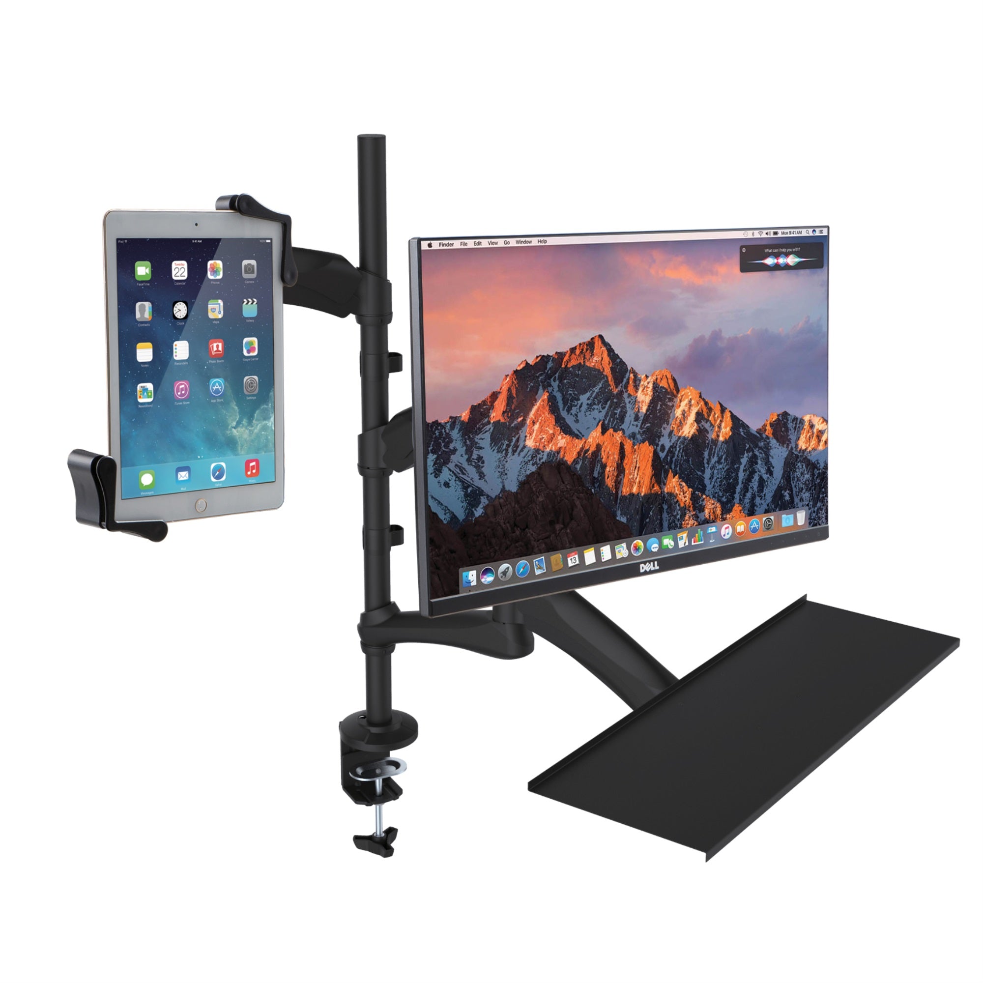 2 In 1 Adjustable Monitor And Tablet Mount Stand With Keyboard Tray