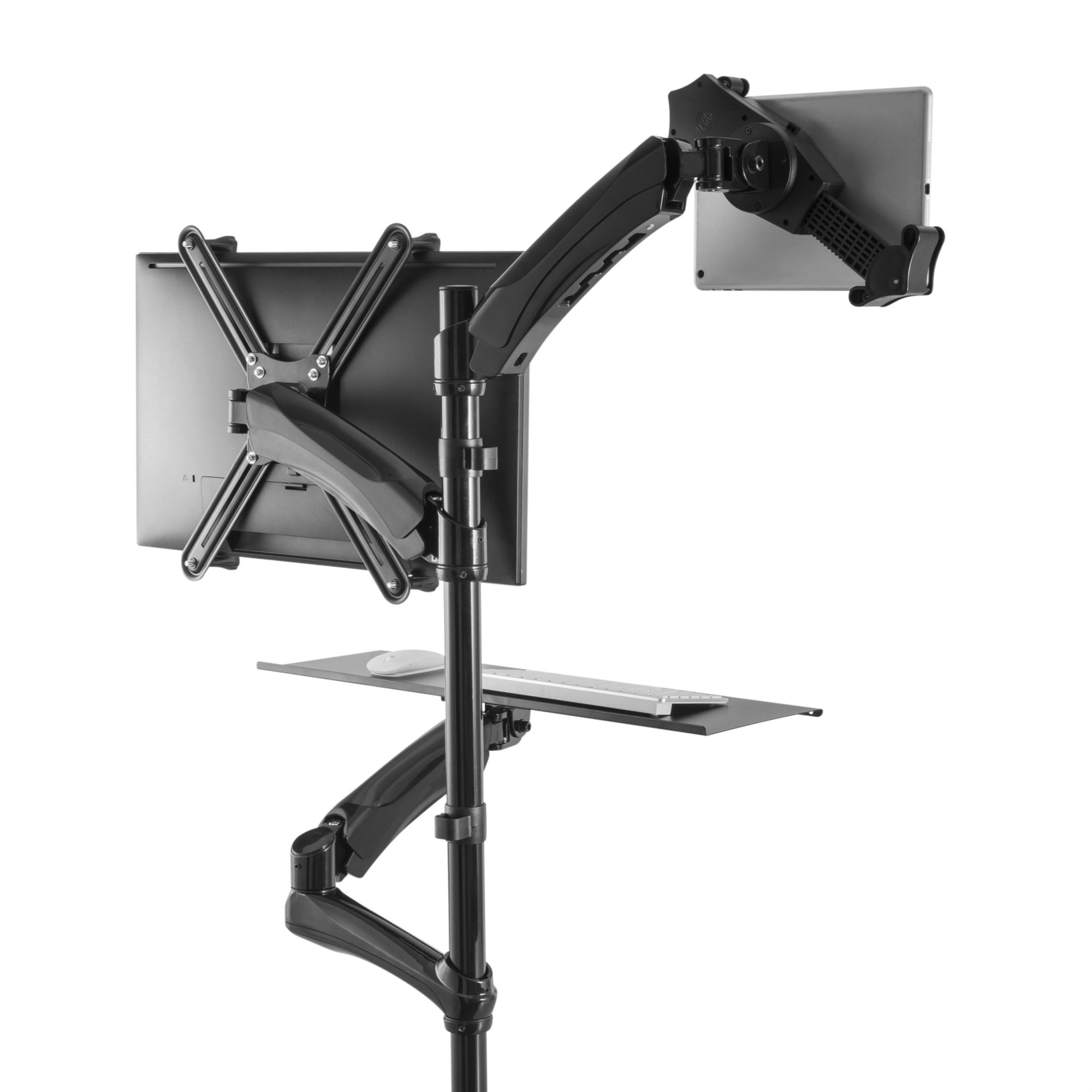 2 In 1 Adjustable Monitor And Tablet Mount Stand With Keyboard Tray