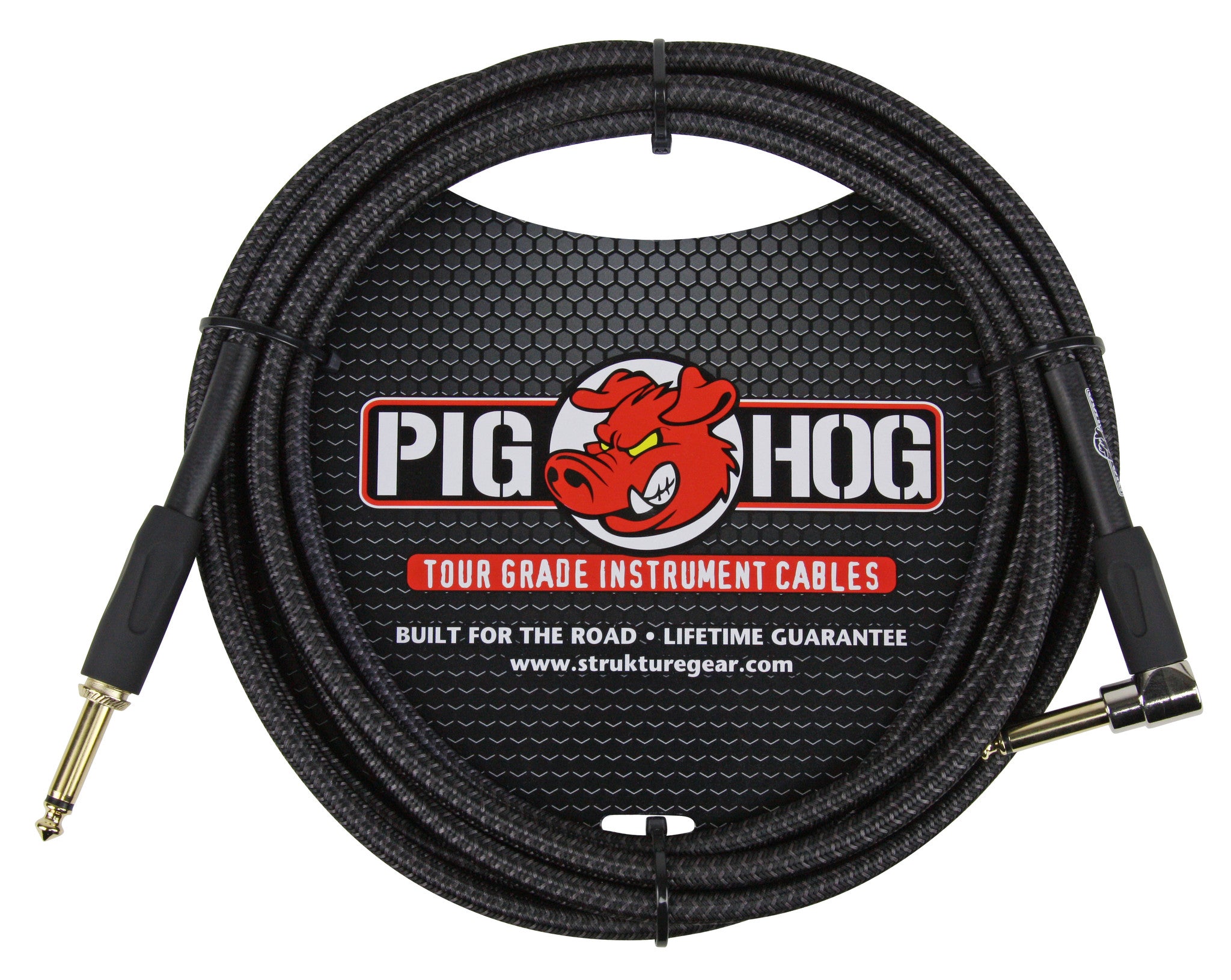 Pig Hog ''Black Woven'' Woven Jacket Tour Grade Instrument Cable, 10 Foot Right Angle