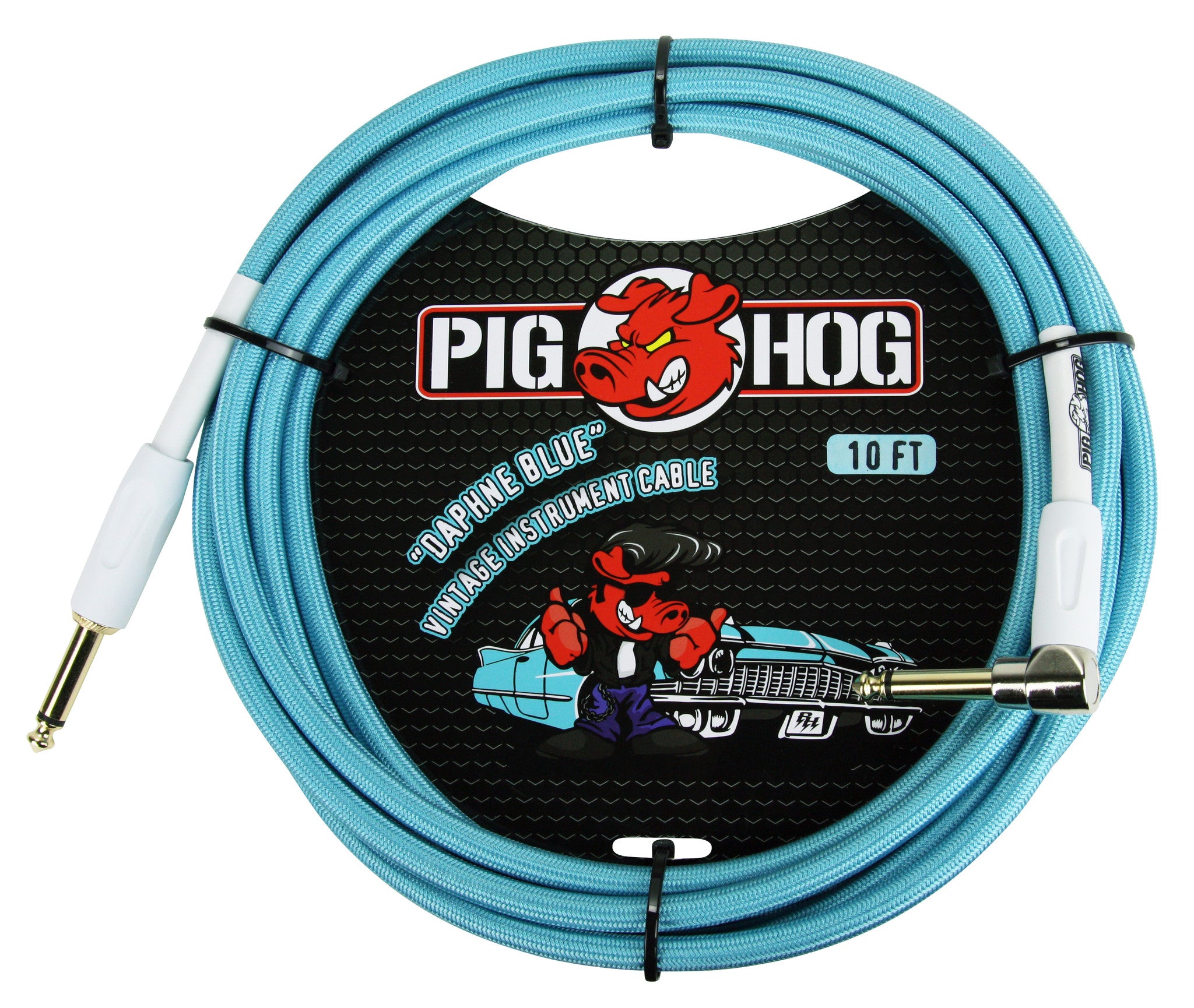 Pig Hog ''Daphne Blue'' Woven Jacket Tour Grade Instrument Cable, 10-foot Right Angle