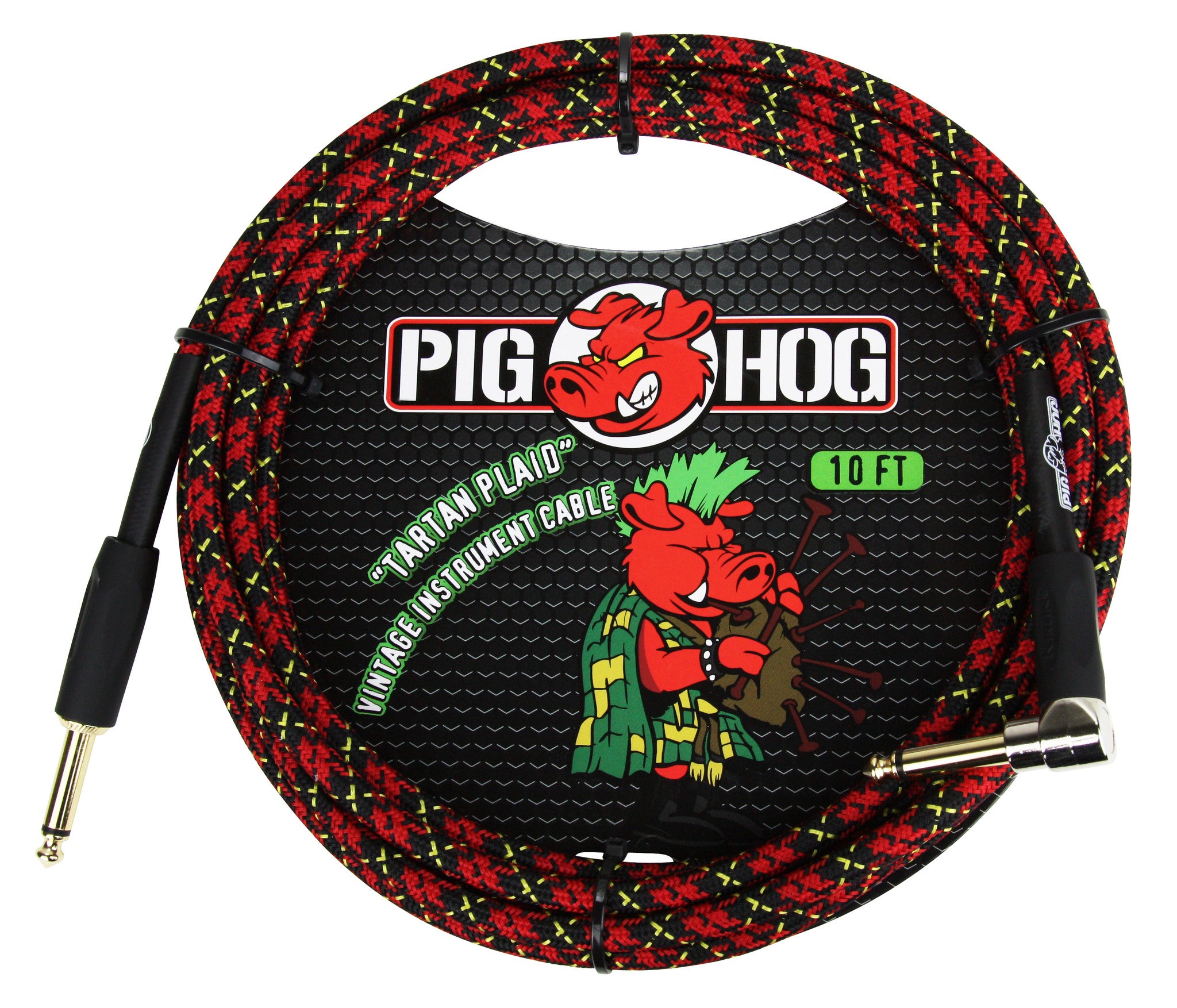 Pig Hog ''Tartan Plaid'' Woven Jacket Tour Grade Instrument Cable, 10 Foot Right Angle