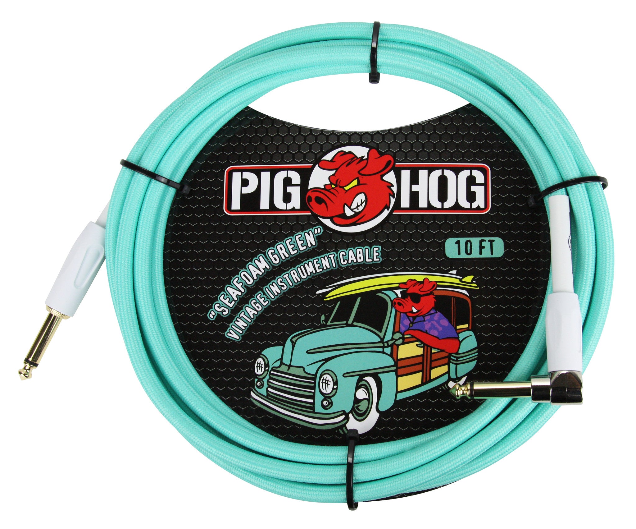 Pig Hog ''Seafoam Green'' Woven Jacket Tour Grade Instrument Cable, 10-foot Right Angle