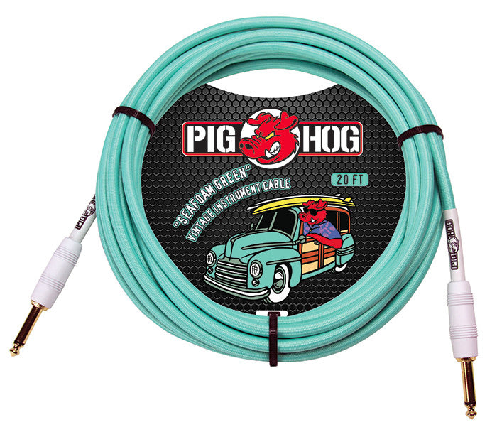 Pig Hog ''Seafoam Green'' Woven Jacket Tour Grade Instrument Cable, 20-foot